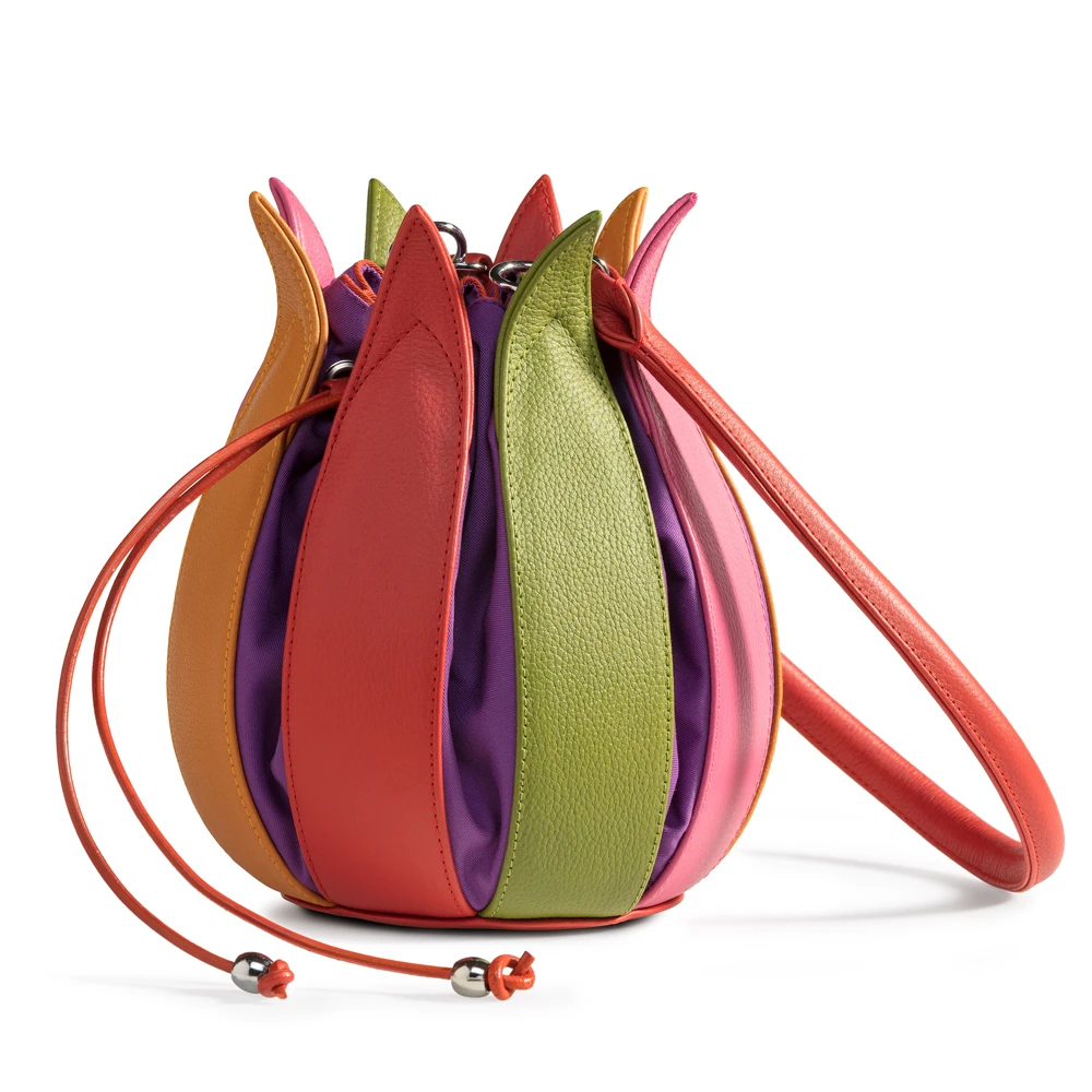 Tulip Structure Leather Orange-Lime-Pink-Yellow / Violet Canvas
